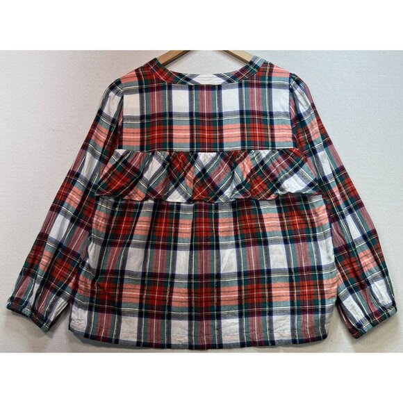 J. Crew Women Snowy Stewart Tartan Boxy Top Ruffle Trim Size M Multi Long Sleeve - Picture 2 of 12